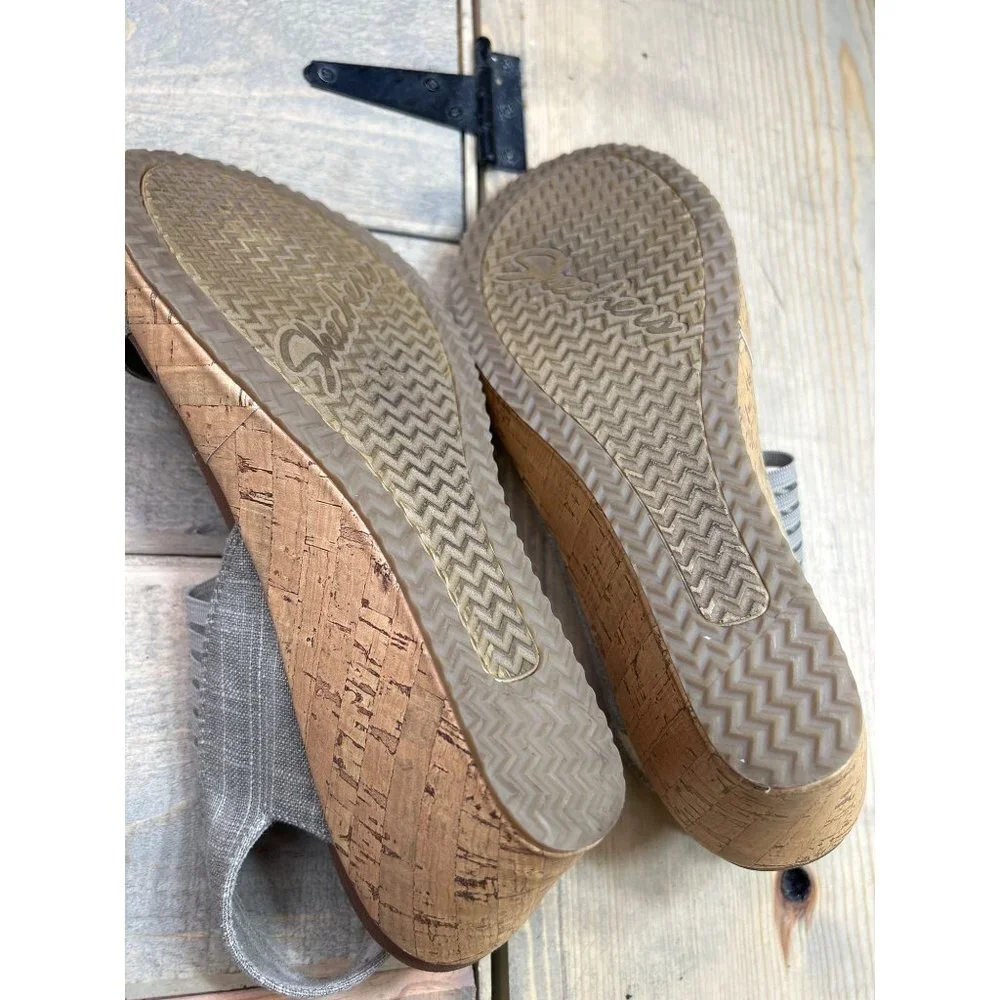 Skechers Cali Women’s US10 Sandals Taupe Beverlee Smitten Kitten Wedge Luxe Foam - Picture 7 of 8